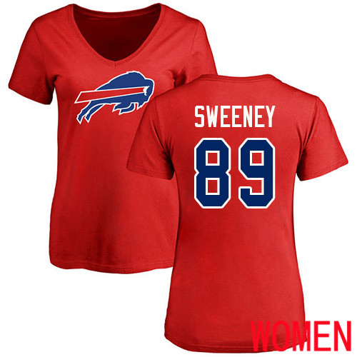 NFL Women Buffalo Bills #89 Tommy Sweeney Red Name and Number Logo T Shirt